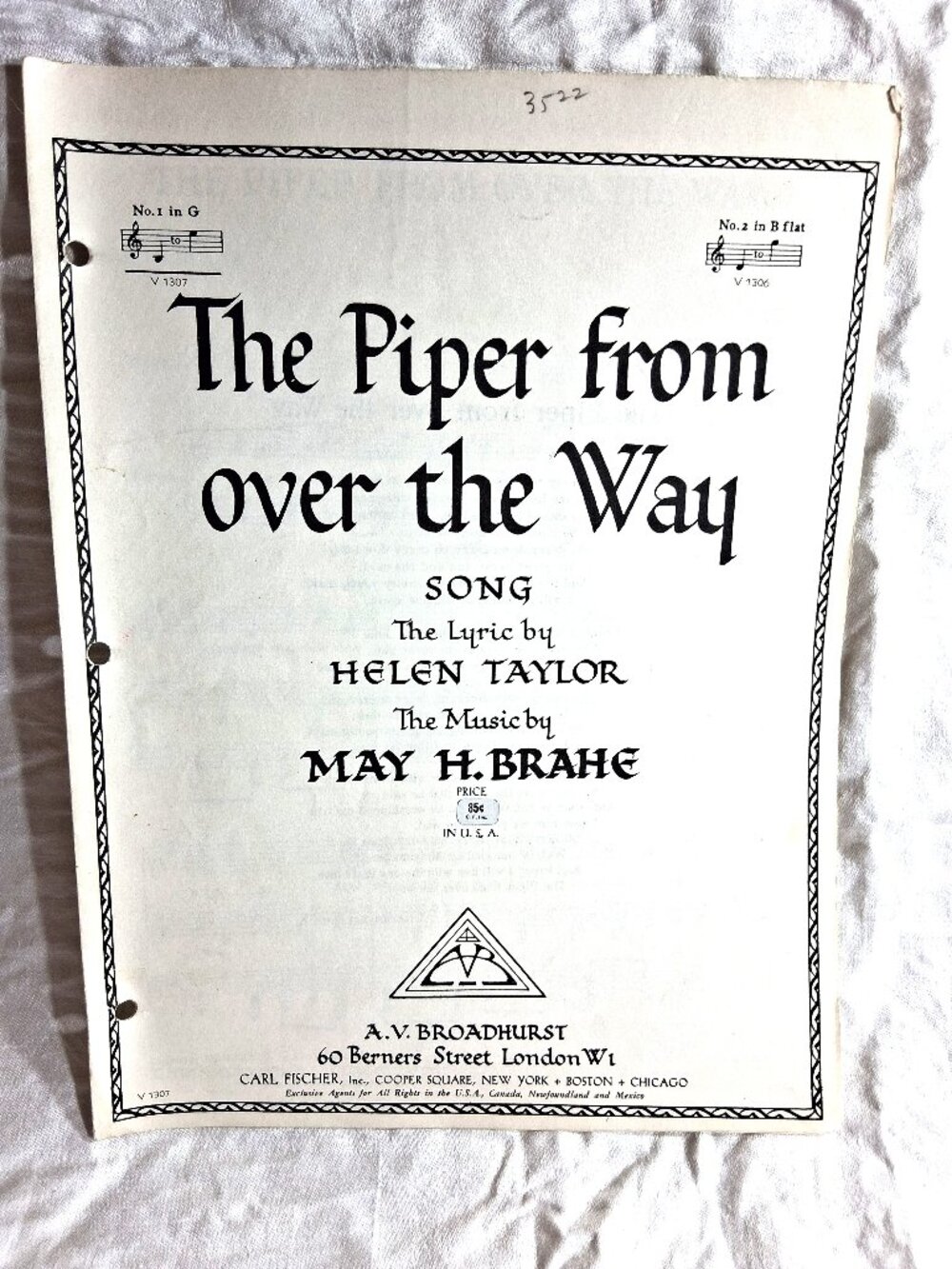 Vintage "The Piper from over the Way" sheet music